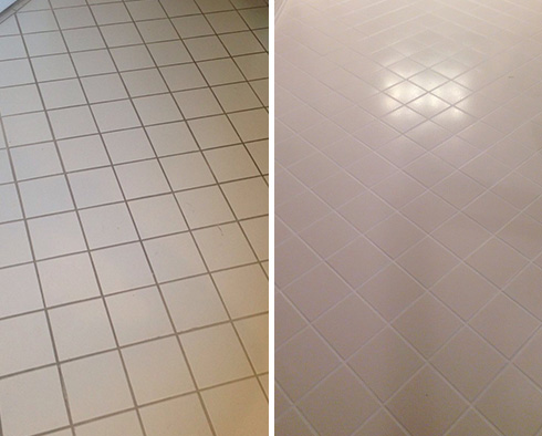 Tile Floor Before and After Our Grout Cleaning in Debary