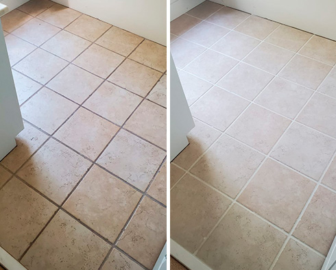 Floor Before and After a Grout Sealing in Port Orange, FL