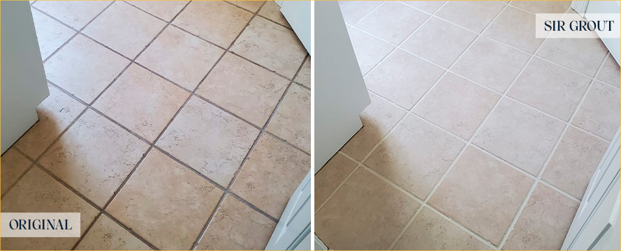 Floor Before and After a Flawless Grout Sealing in Port Orange, FL
